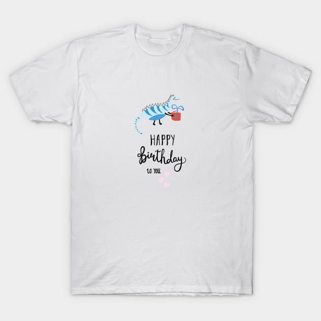 Birthday congratulations with lettering and dinosaur T-Shirt by DanielK